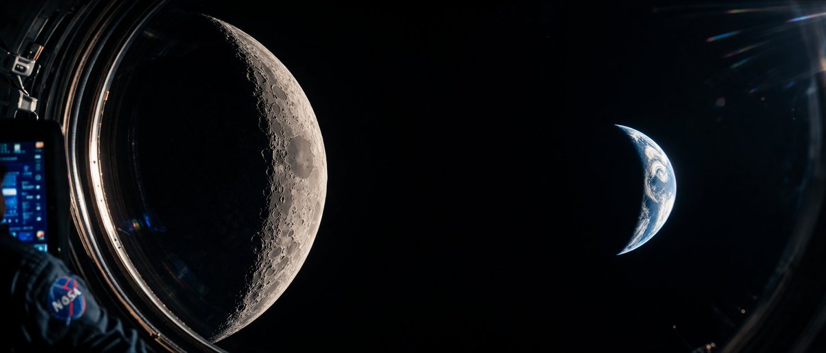 Cinematic Spacecraft View of Moon and Earth