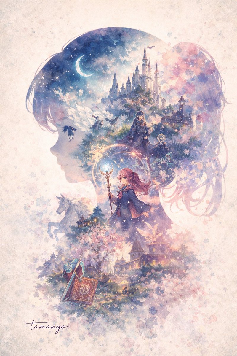 Silhouette fantastique en double exposition aquarelle
