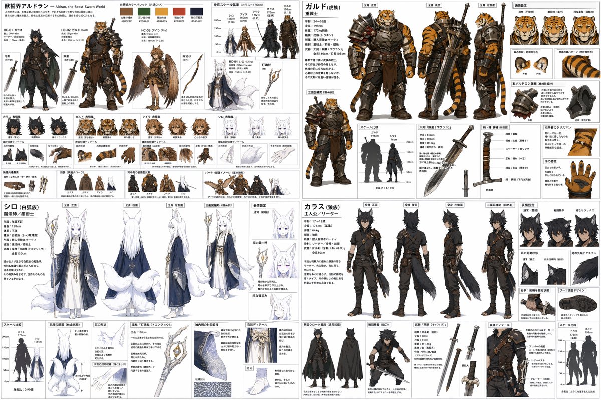4-Quadrant RPG Character Design Sheet