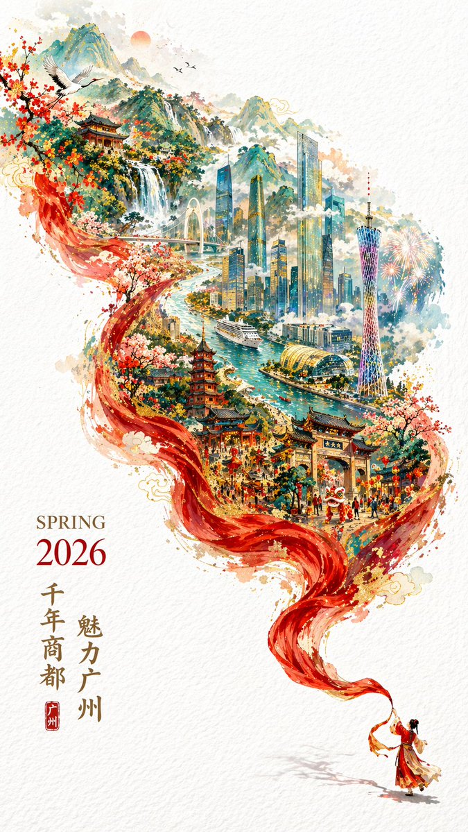 Affiche aquarelle de paysage urbain à ruban flottant