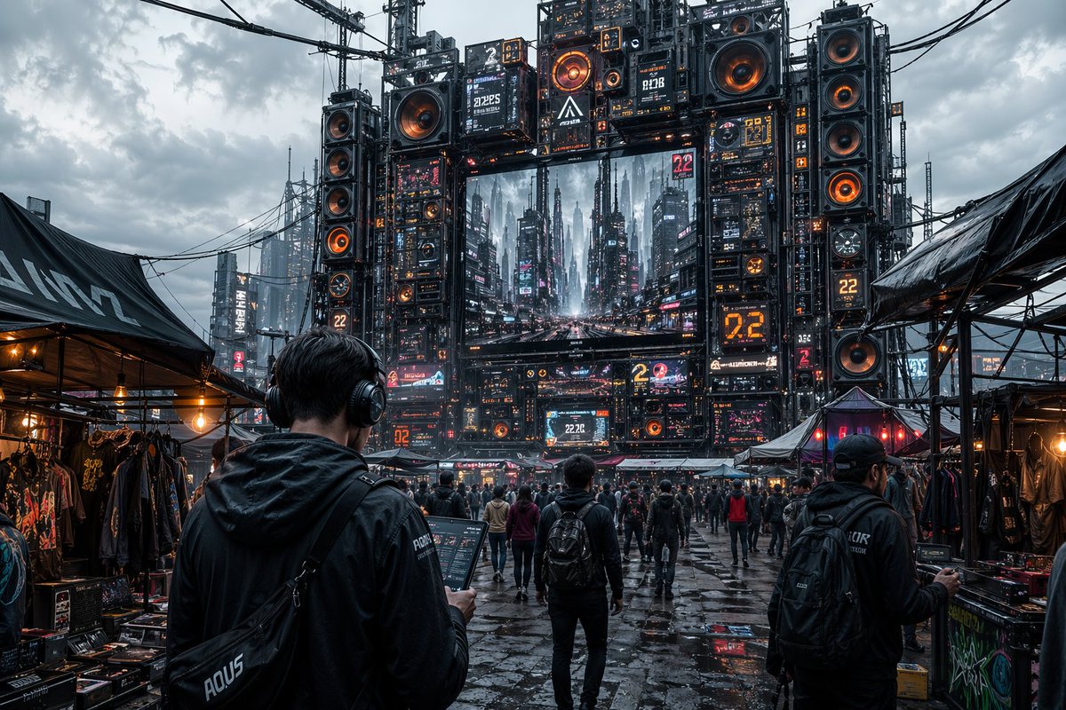 Mercado Musical Cyberpunk Futurista