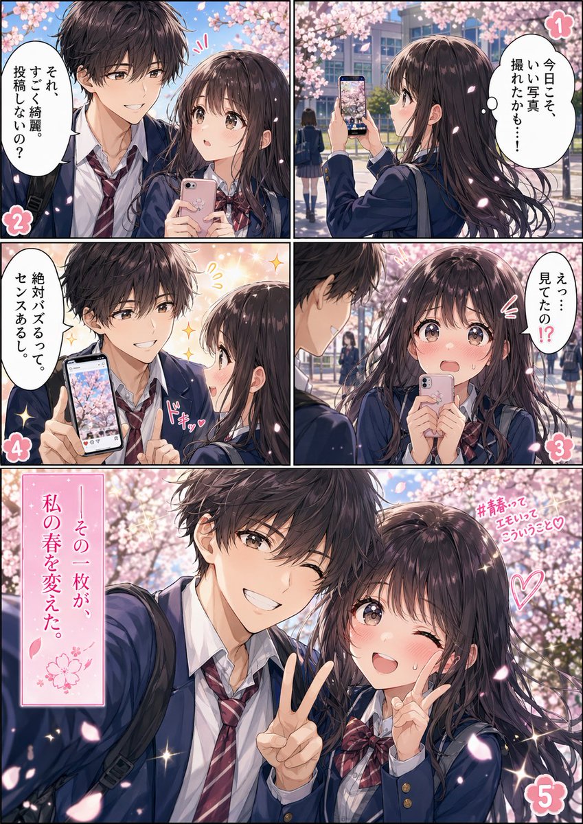 Página de Manga de Romance Escolar de Primavera
