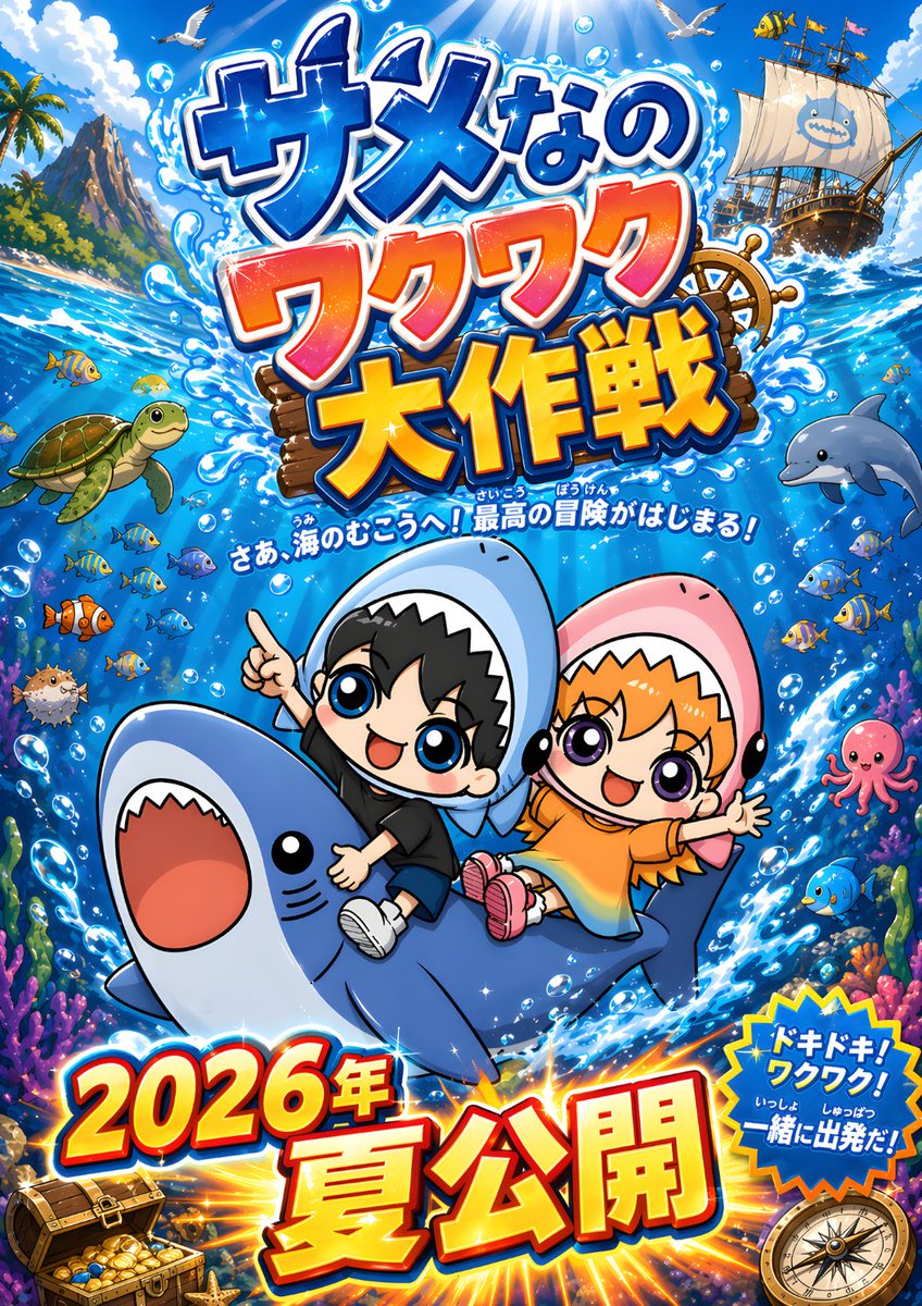 Póster de Película de Aventura de Tiburón Chibi