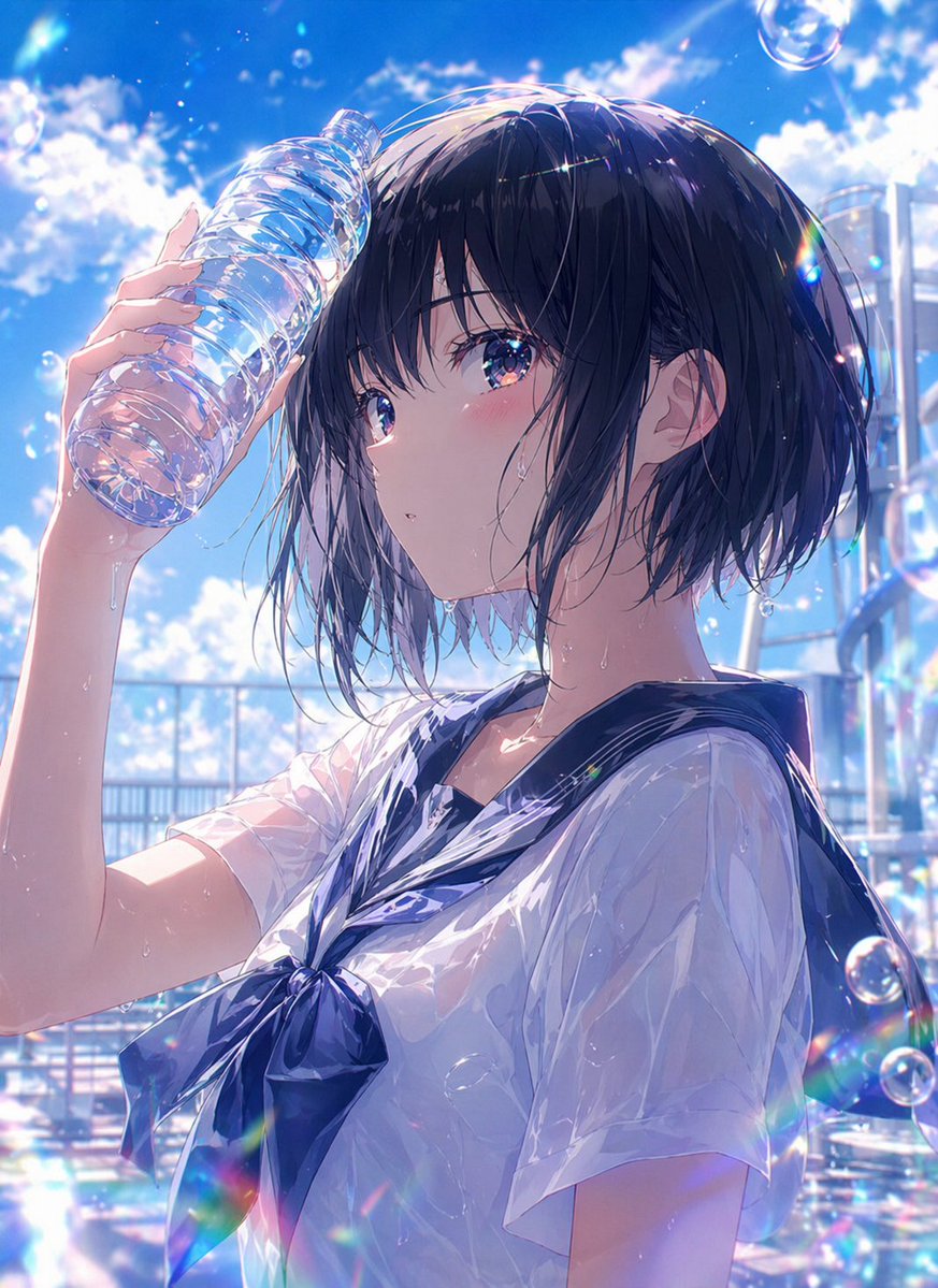Retrato de Colegiala Anime Húmeda de Verano