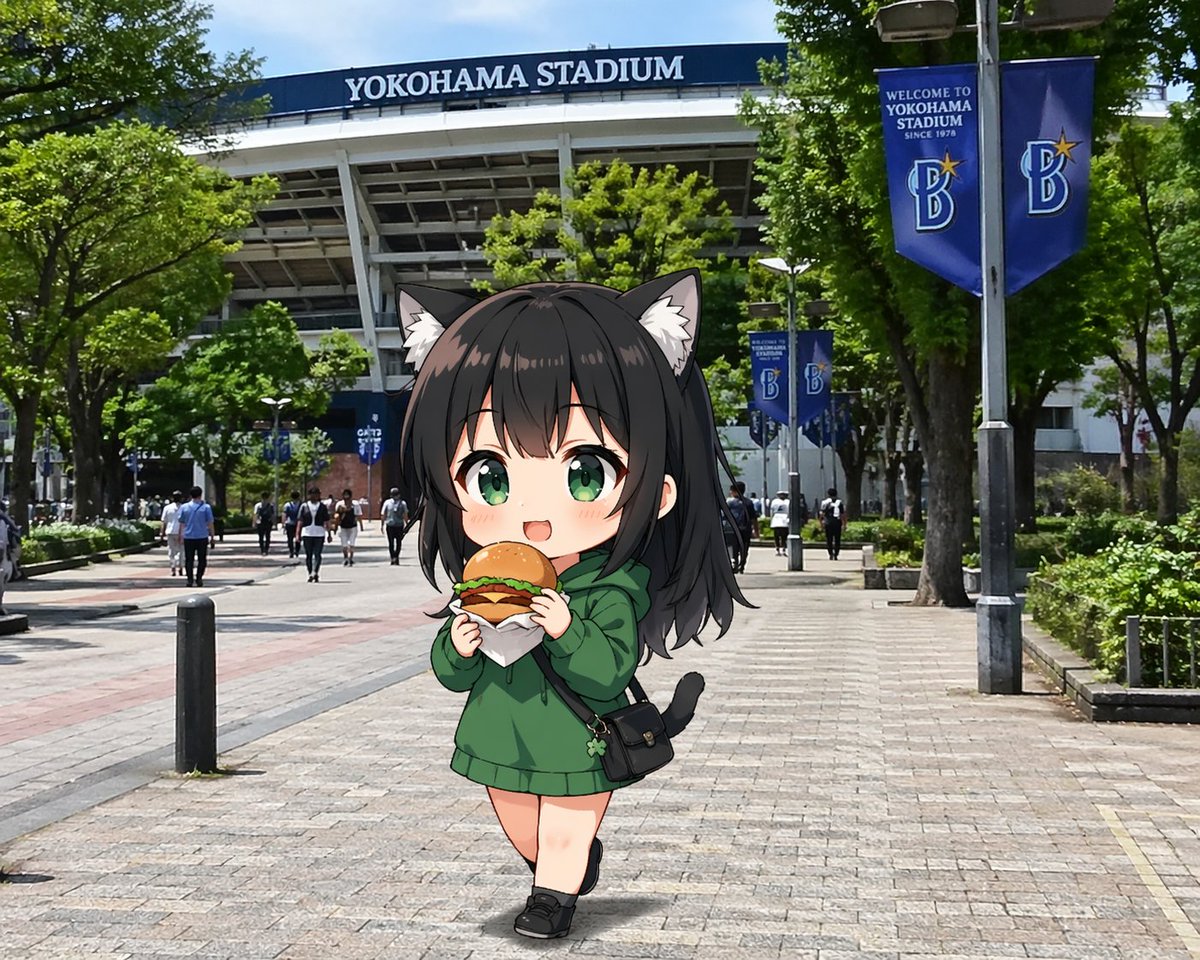 Chibi-Katzenmädchen im Yokohama-Stadion