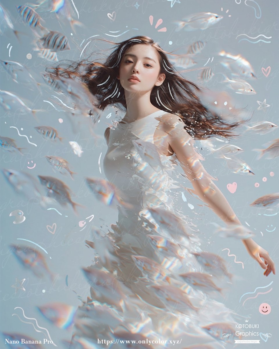 Dreamy Underwater Woman With Translucent Fish (1/2)