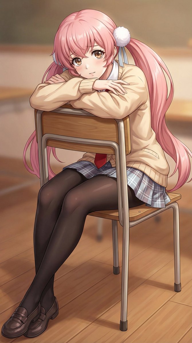 Chica de Escuela Anime Abrazando una Silla