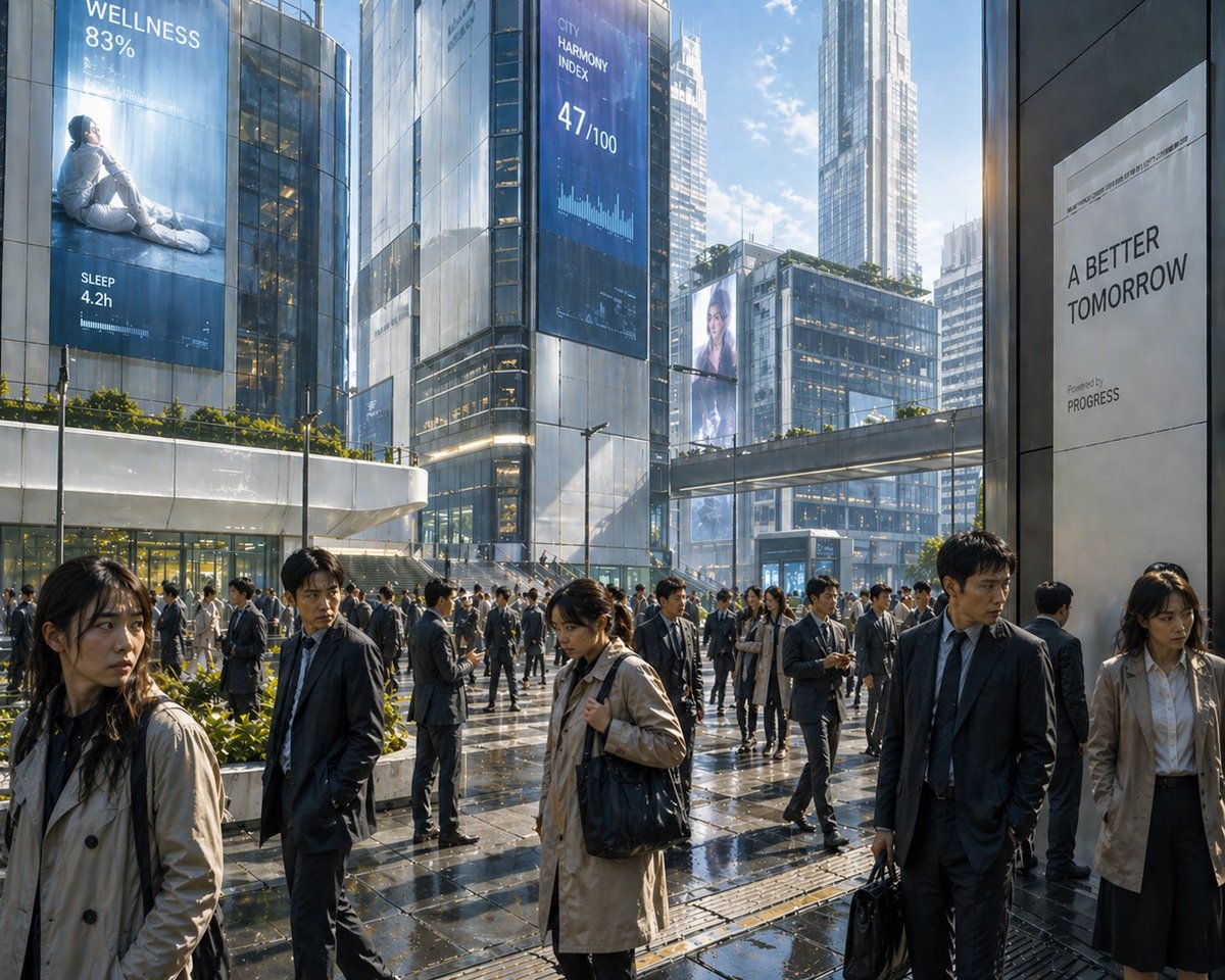 Futuristic Corporate Plaza With Data Billboards (1/2)