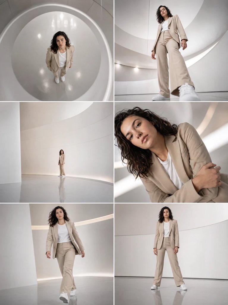 Futuristische Beige Anzug Editorial Collage