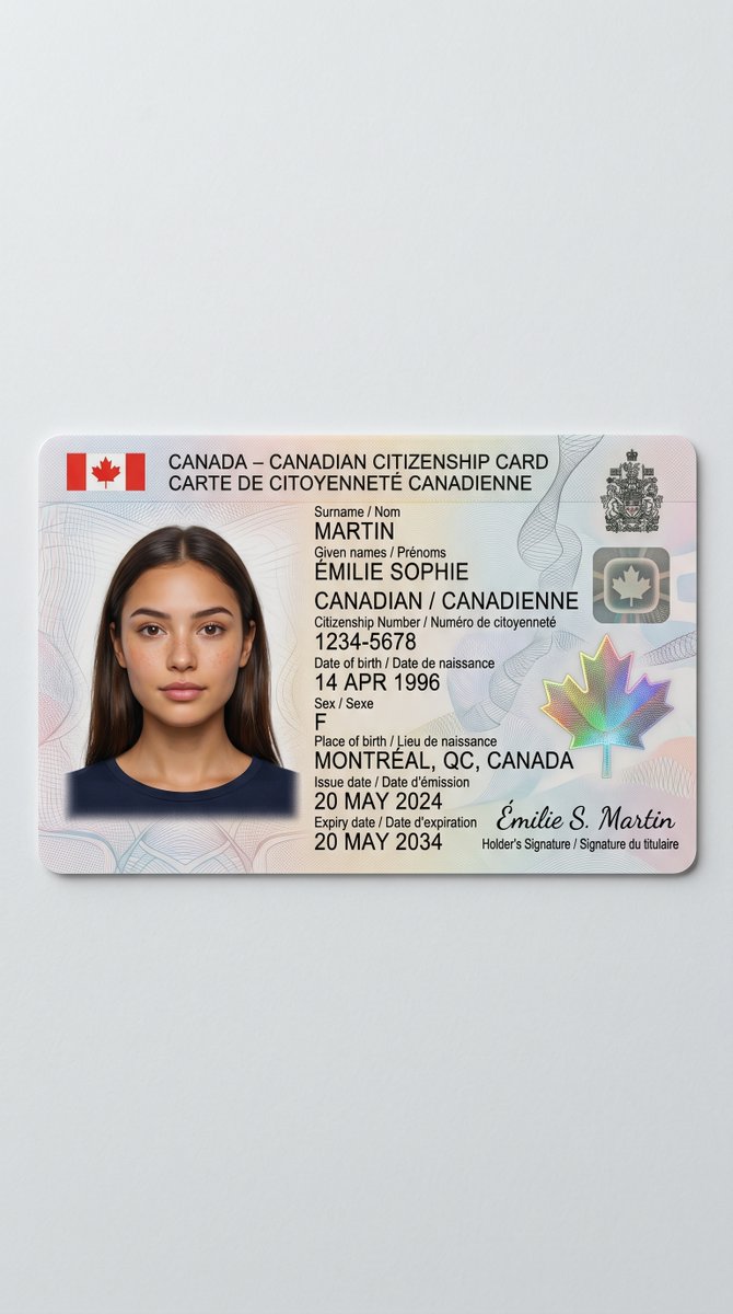Realistic Canadian Citizenship Card (1/2)