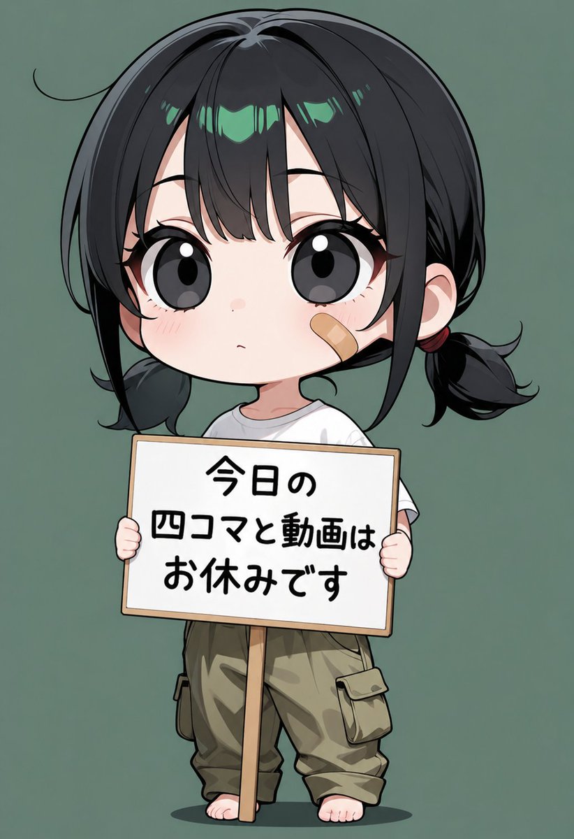 Chibi Chica Sosteniendo Cartel de Aviso Japonés