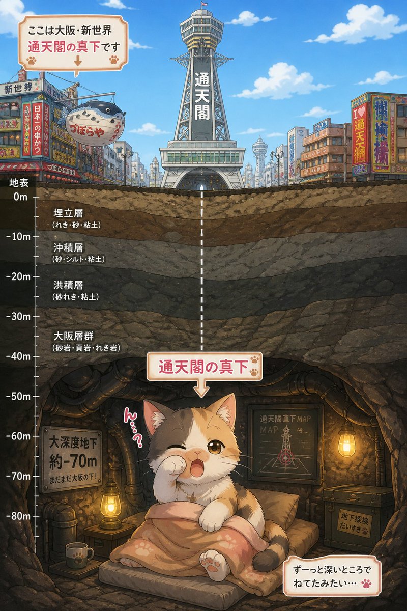 Tsutenkaku Altında Kedi Kesiti