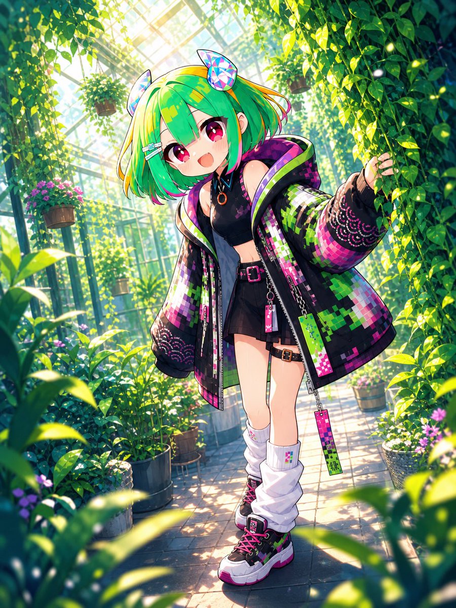Garota de Anime Streetwear Cibernético em Estufa