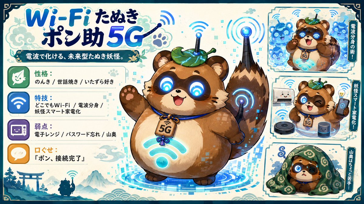 Lembar Karakter Tanuki Wi-Fi Futuristik