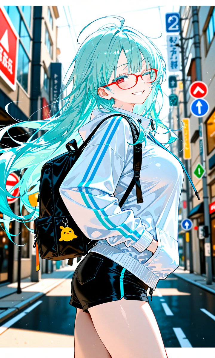 Retrato callejero de anime de pelo aqua