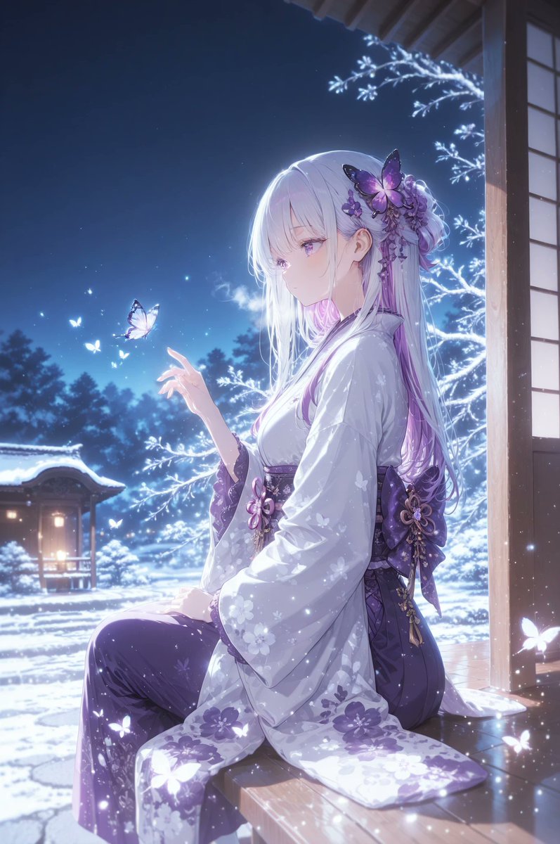 Verschneite Kimono Schmetterling Anime Szene
