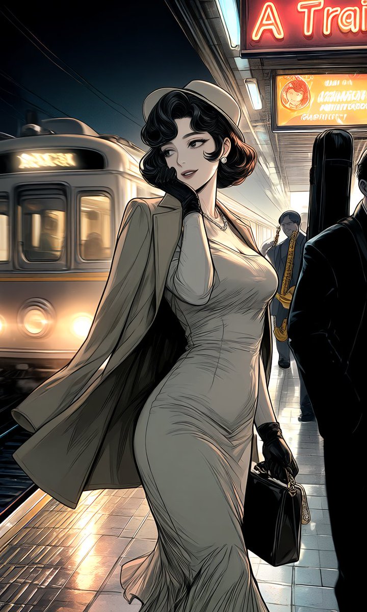 Donna Elegante sulla Piattaforma Treno Notturno (1/2)
