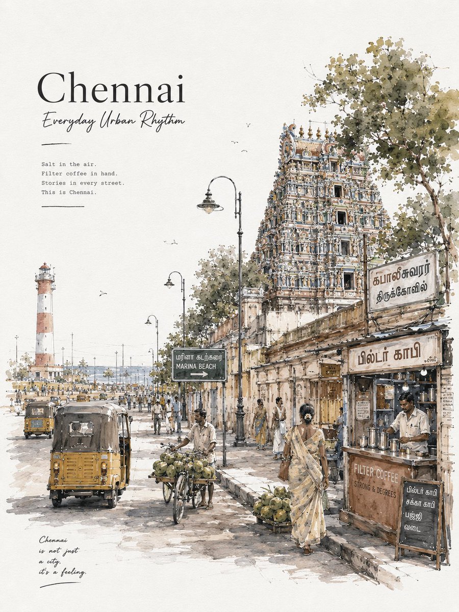 Affiche de voyage à l'aquarelle de Chennai (1/4)