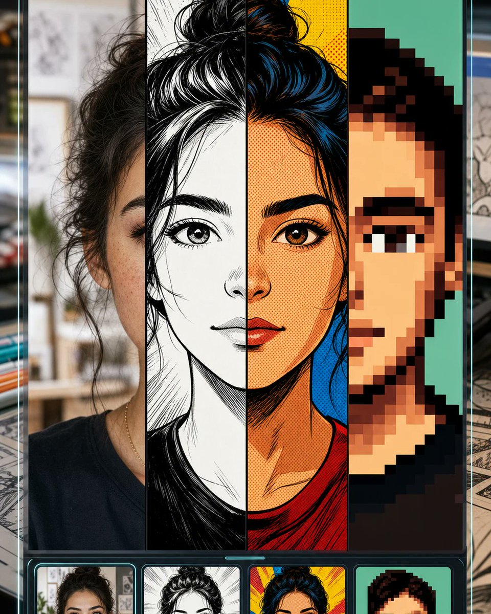 Selfie'den Çizgi Roman Stiline Bölünmüş Maket