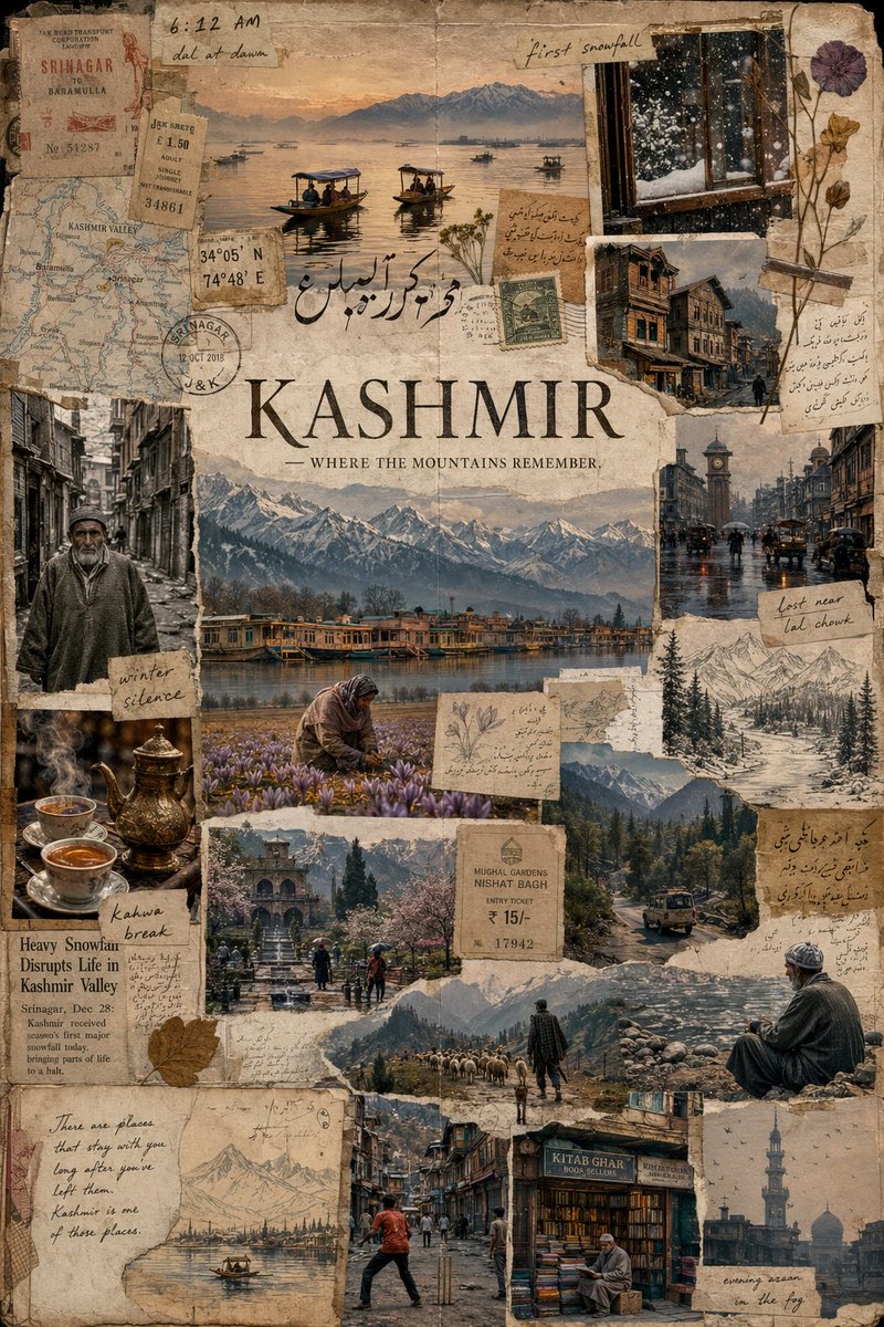 Collage diario di viaggio archivistico del Kashmir