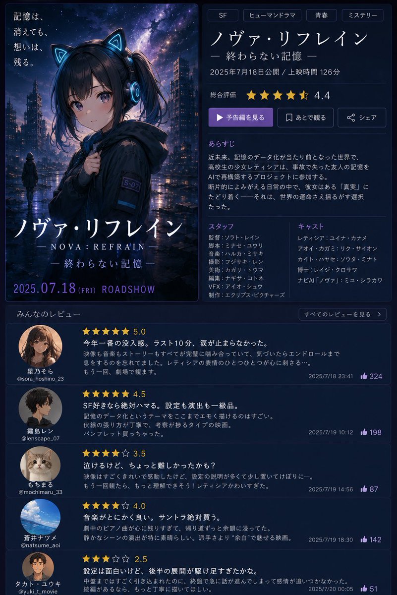 Página de Reseña de Película Anime Ficticia