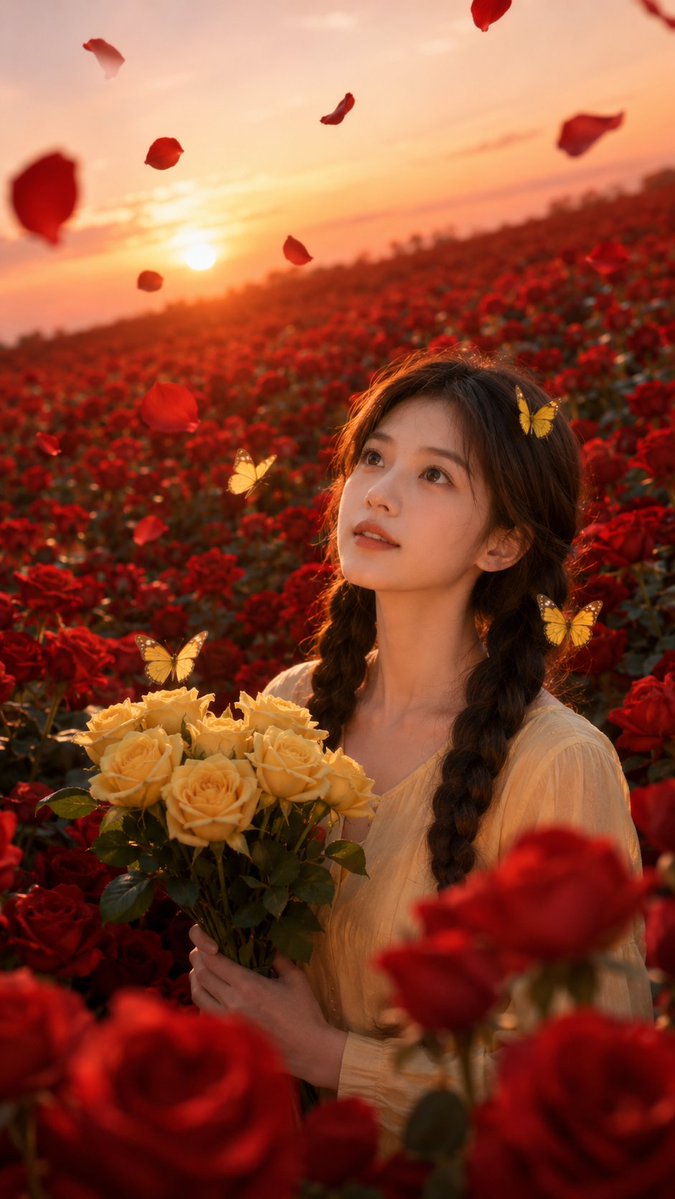 Sunset Rose Field Portrait Transformation (1/2)