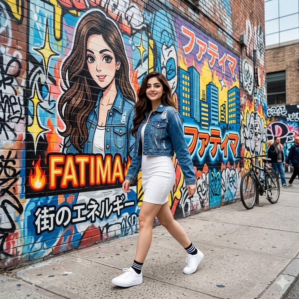 Retrato de Moda Urbana con Muro de Graffiti (1/2)