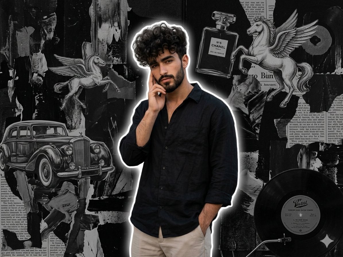 Uomo Stilista Sfondo Collage Grunge