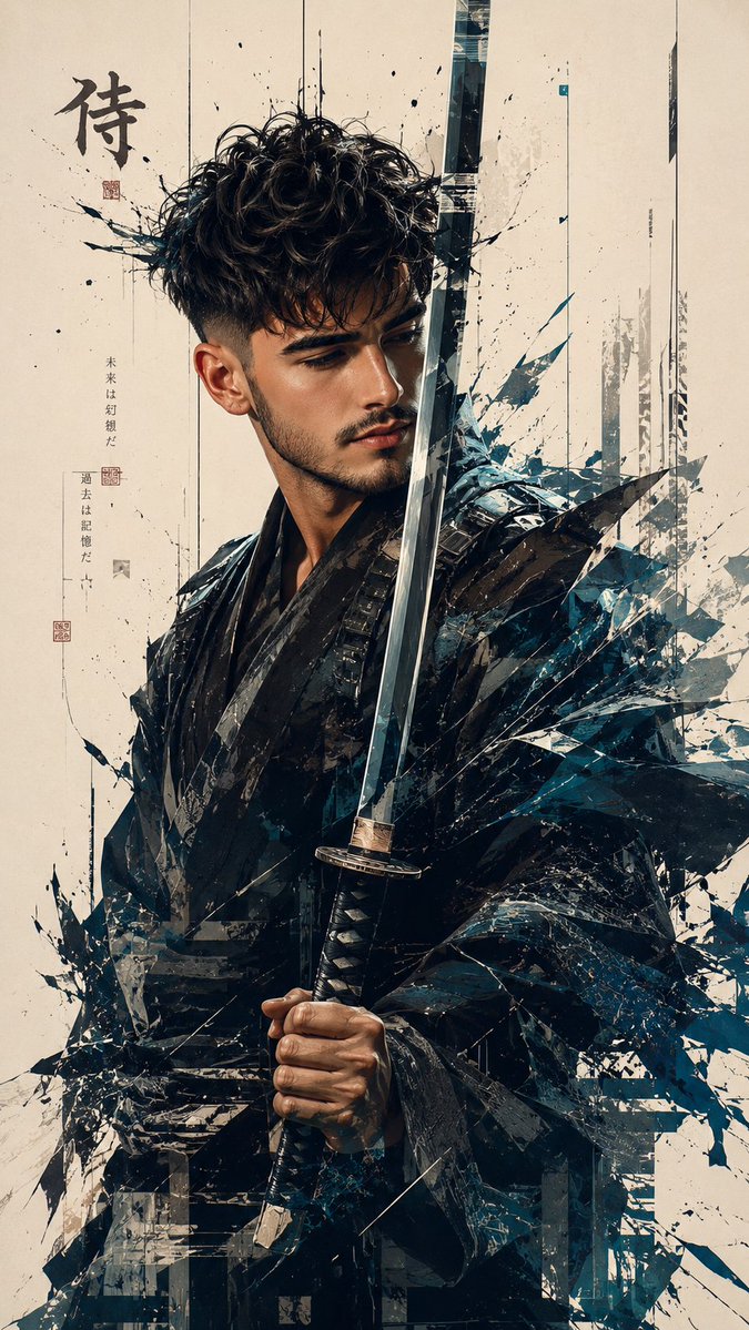 Futuristisches Samurai Glitch Art Porträt