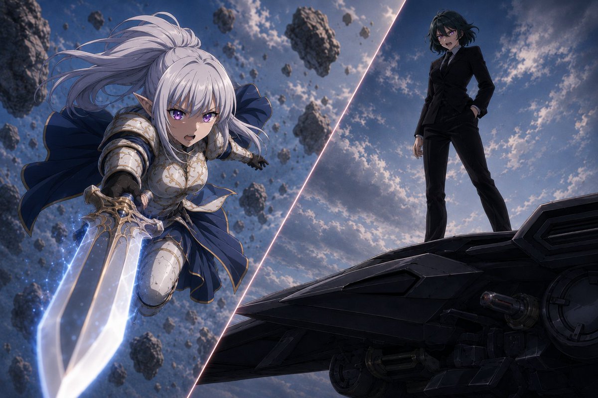 Confrontación de Espadas en Pantalla Dividida de Anime