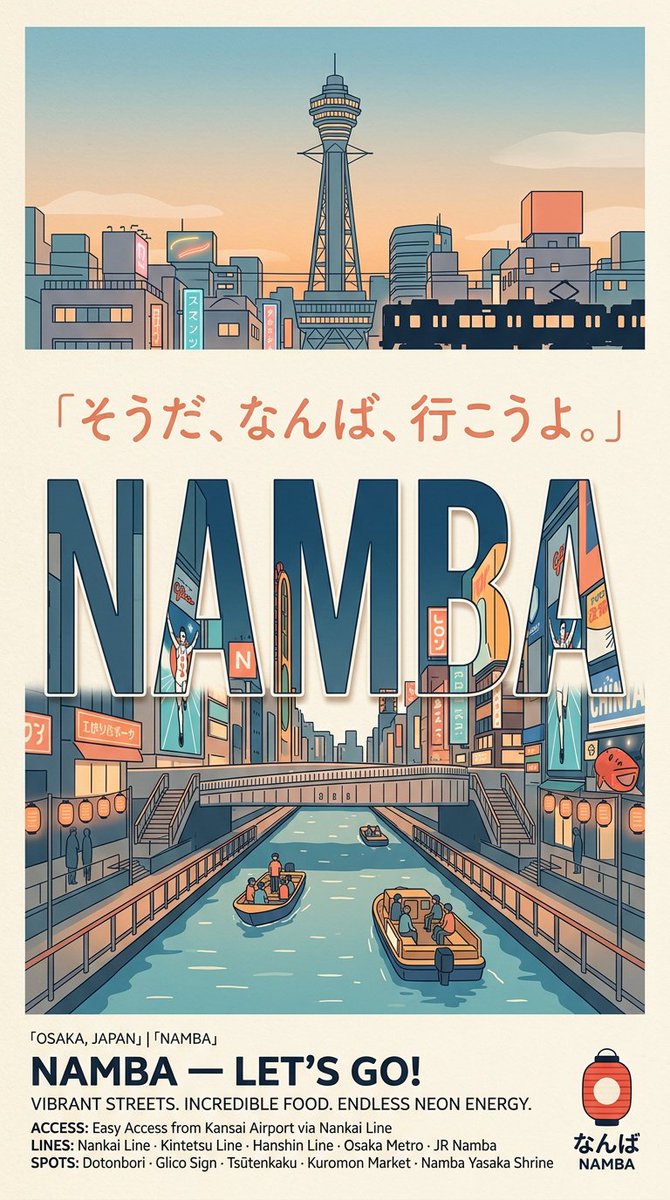 Retro Namba Osaka Seyahat Posteri (1/2)