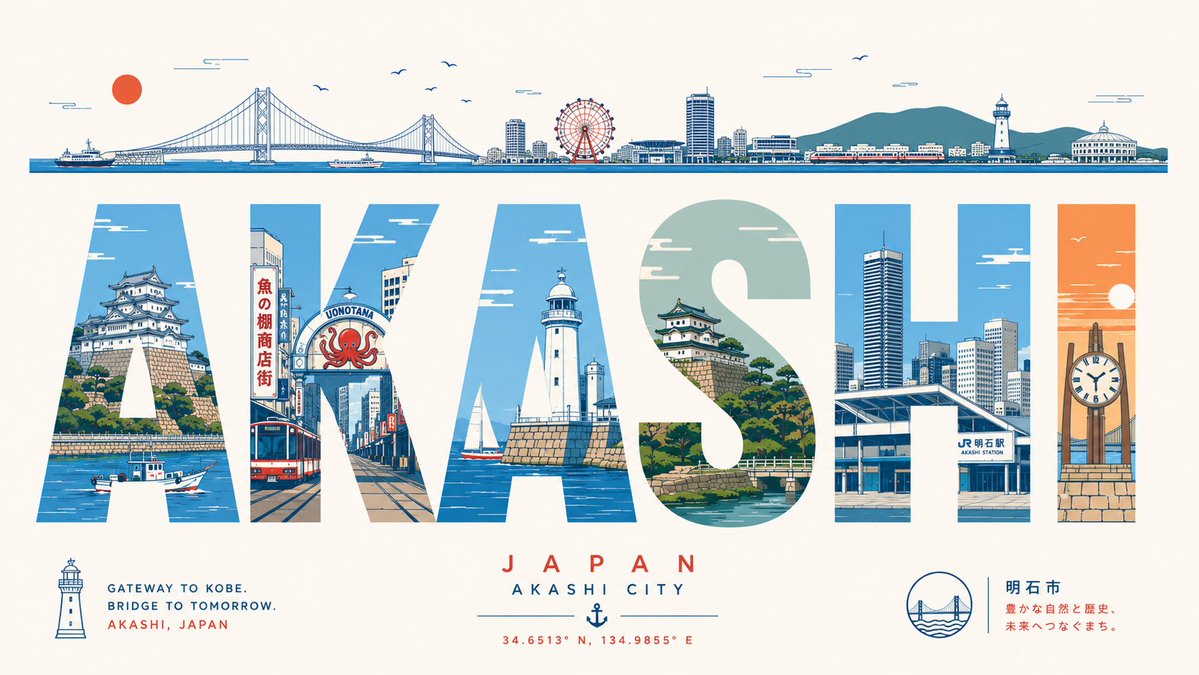 Poster di Viaggio Tipografico di Akashi