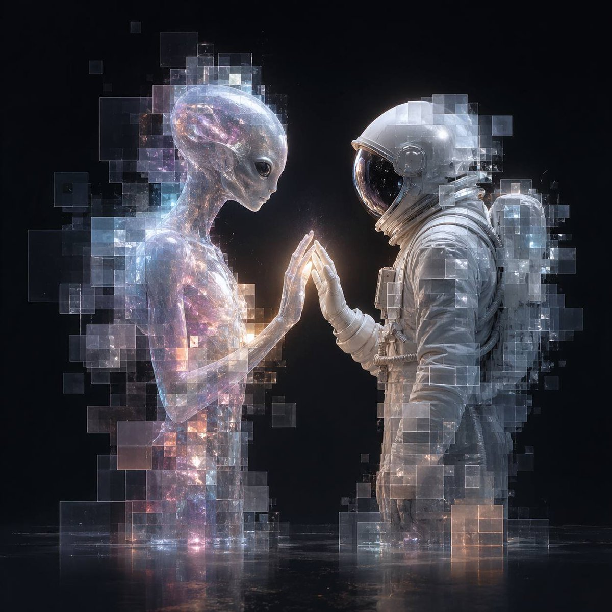 Encuentro de Alien y Astronauta de Vidrio Píxel (1/4)