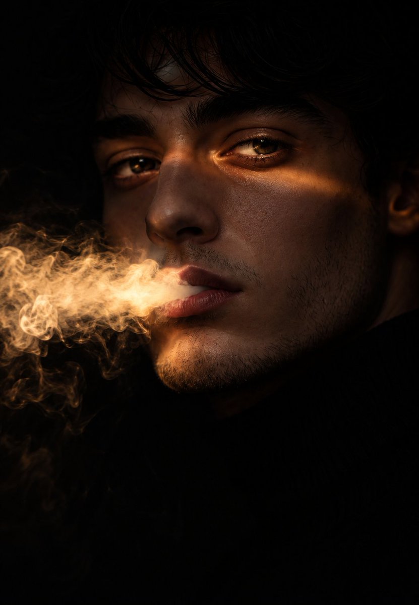 Portrait Exhalant Fumée Clair-Obscur