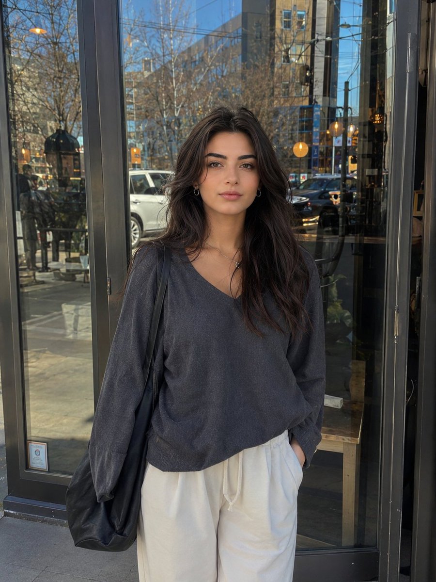 Portrait réaliste dans la rue d'une jeune femme (1/2)