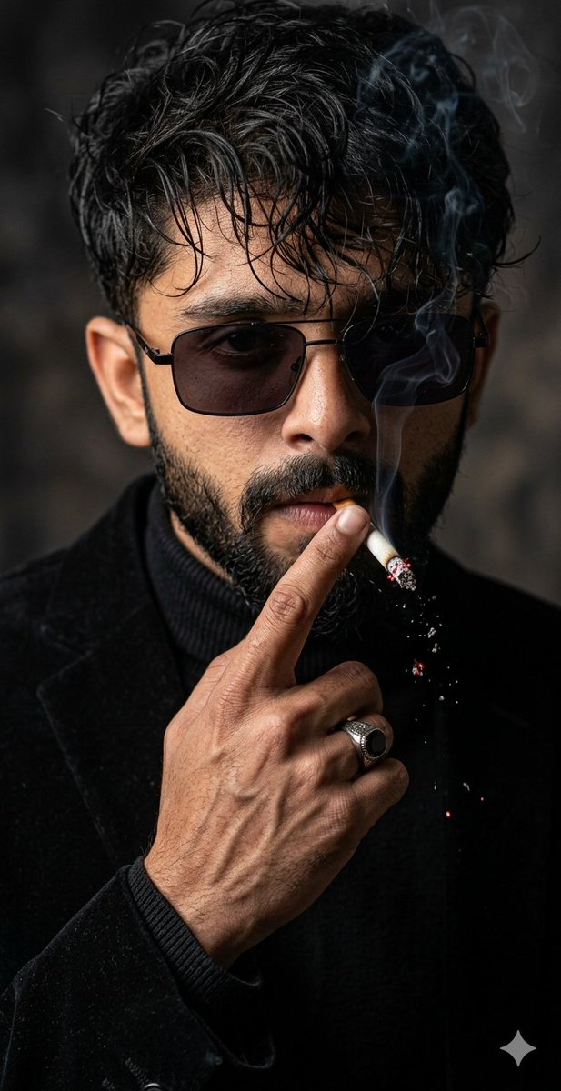 Portrait cinématique avec cigarette, visage verrouillé