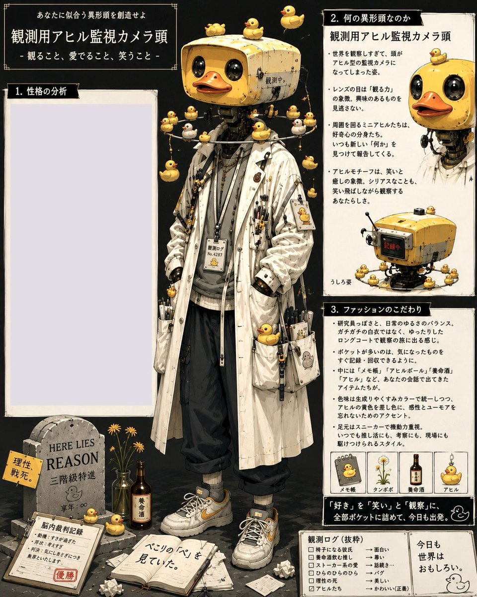 Hoja de Personaje Pato de Goma Cabeza Cámara