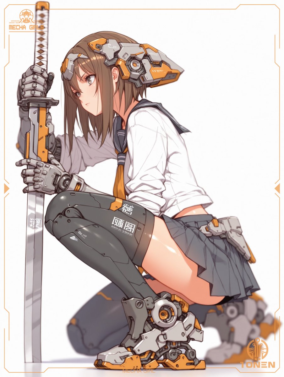 Gadis Mecha Berjongkok Katana