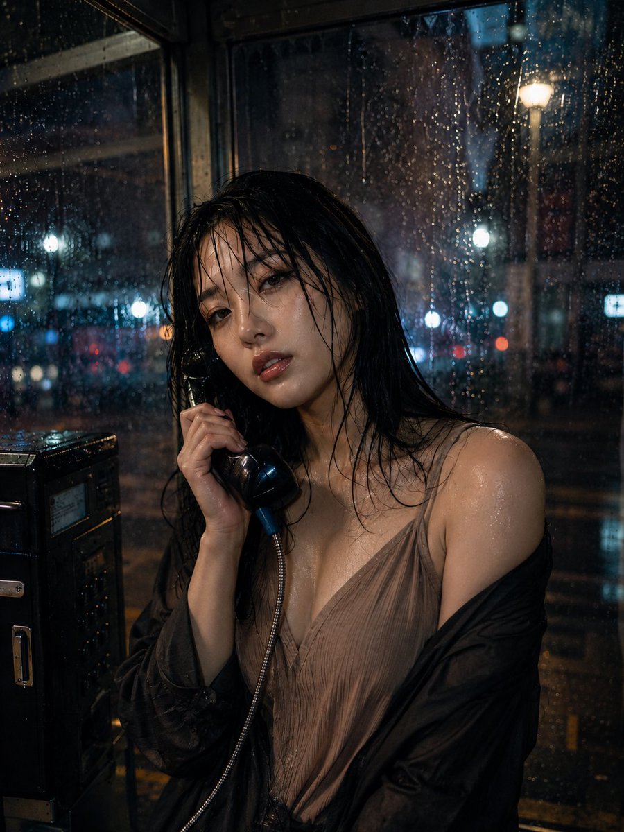 Ritratto Cinematografico Cabina Telefonica Notturna Piovosa