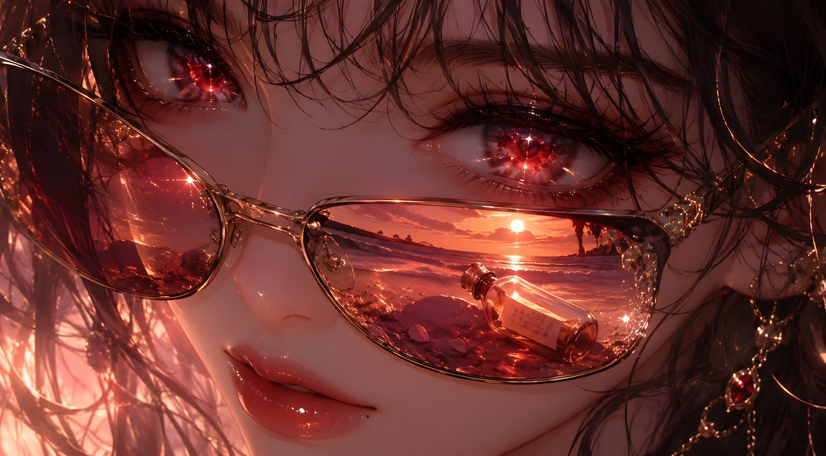 Retrato con Reflejo en Gafas de Ojos Carmesí (1/3)