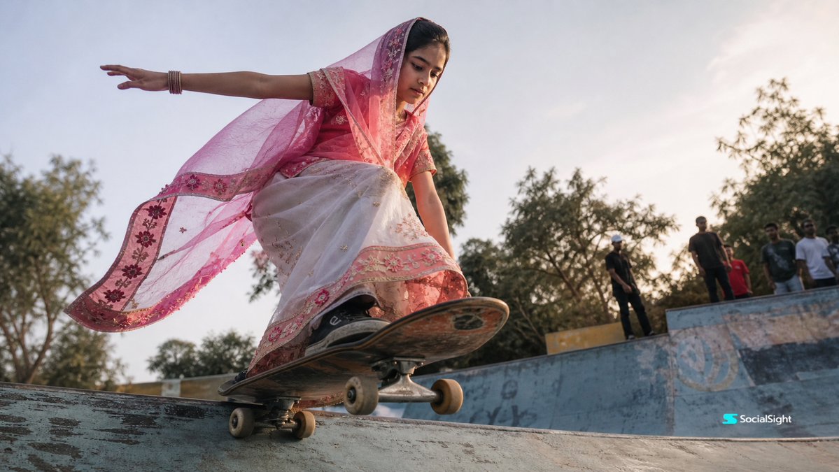 Skater Girl in Sari Tradizionale