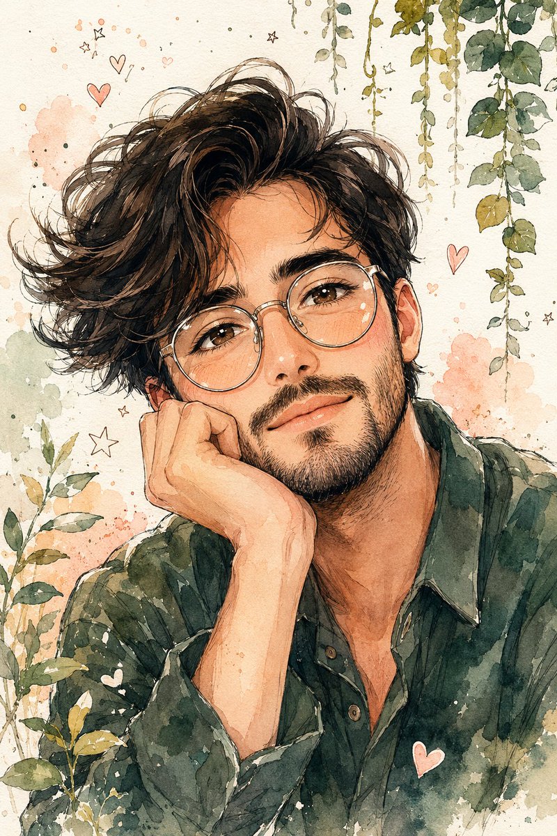 Retrato Masculino Estilo Anime Acuarela