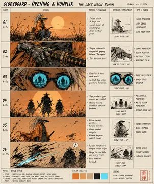 Post-Apocalyptic Ronin Storyboard Sheet