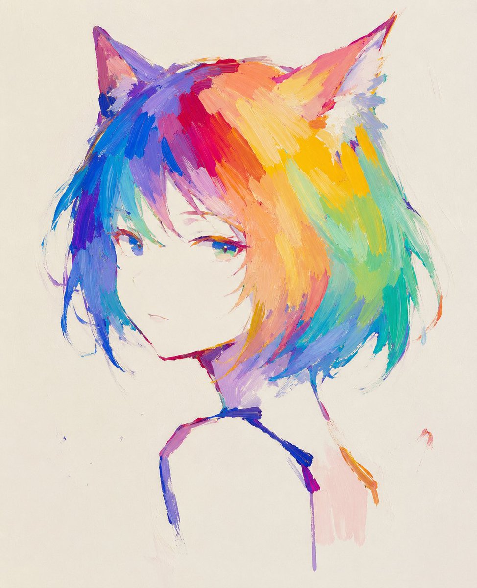 Pittura Astratta Ragazza Gatto Arcobaleno