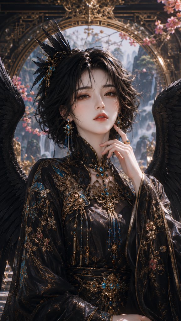 Portrait 3D CG Déesse Corbeau Fantaisie Orientale