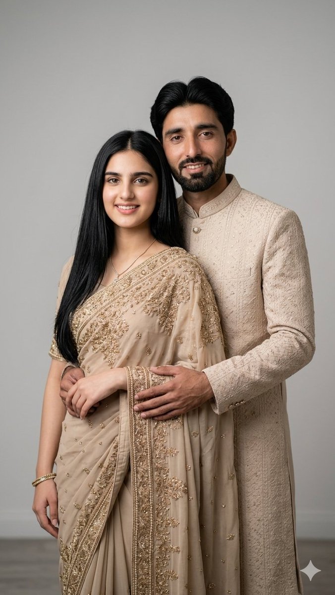 Portrait Réaliste Couple Pakistanais Beige
