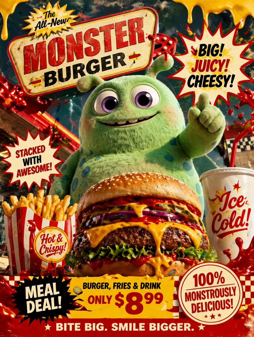 Annuncio Poster Fast Food Retrò