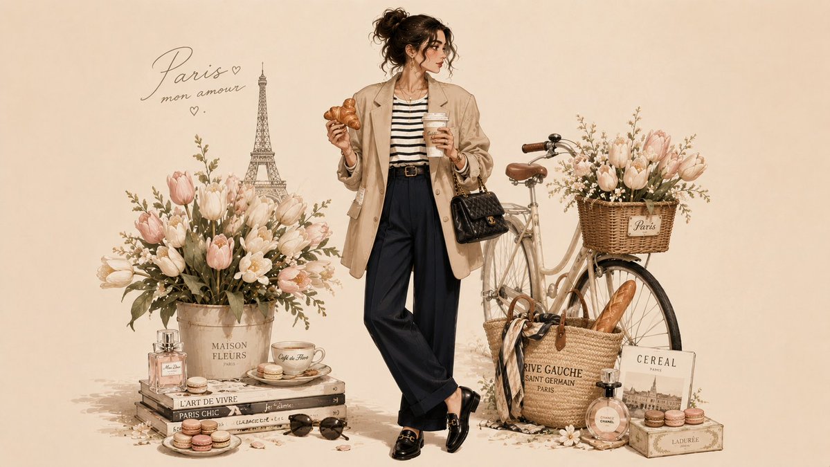 Paris Moda Yaşam Tarzı İllüstrasyonu