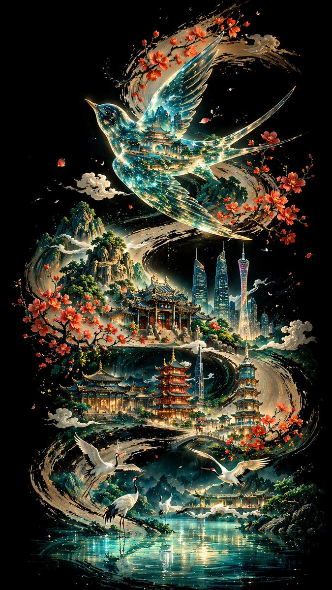 Mürekkep Kaligrafi Guangzhou Posteri