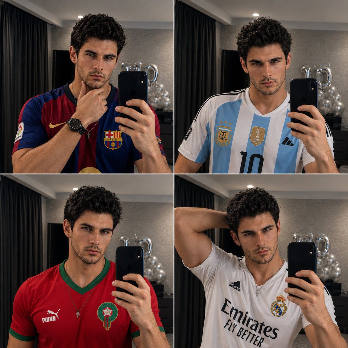 Collage selfie allo specchio a 4 pannelli